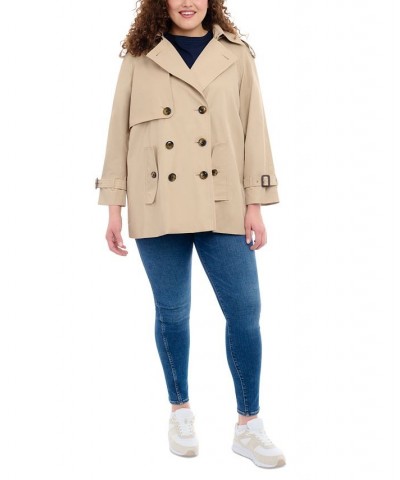 Women's Plus Size Hooded Double-Breasted Trench Coat Tan/Beige $63.92 Coats